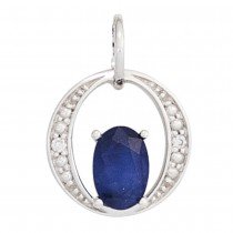 Anhänger 585 Weißgold 1 blauer Safir 2 Diamanten Brillanten Goldanhänger