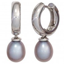 Creolen 585 Weißgold 2 Süßwasser Perlen Ohrringe Perlenohrringe