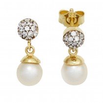 Ohrstecker 333 Gelbgold bicolor 2 Süßwasser Perlen mit Zirkonia Ohrringe