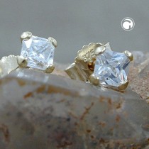 Ohrstecker Viereck mit Zirkonia 375 Gold