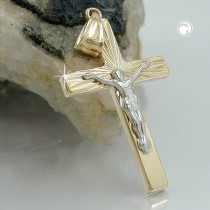 Anhänger Jesuskreuz bicolor 375 Gelbgold