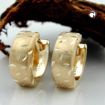 Creolen Ohrringe vorn matt diamantiert 375 Gold