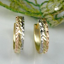 Creolen Ohrringe tricolor diamantiert 375 Gold