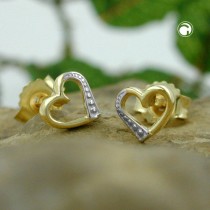 Ohrstecker Herz mit Rand bicolor 375 Gold