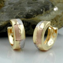 Creolen Ohrringe tricolor diamantiert 375 Gold