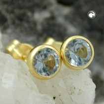 Ohrstecker 4mm synthetischer Aquamarin 333 Gelbgold