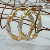 Creolen Ohrringe gedreht teil-rhodiniert 375 Gold