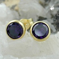 Ohrstecker 5mm Zirkonia amethyst-gefärbt 333 Gelbgold