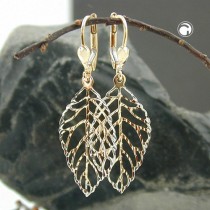 Ohrring Blatt durchbrochen 375 Gelbgold