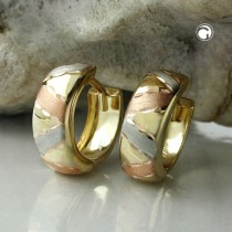 Creolen Ohrringe tricolor diamantiert 375 Gold