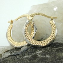 Creolen Ohrringe bicolor diamantiert 375 Gold