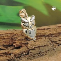 Anhänger Eule bicolor rhodiniert 375 Gold