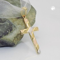 Anhänger Kreuz tricolor 375 Gelbgold
