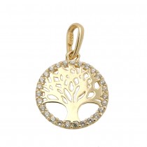 Anhänger Lebensbaum Rand mit Zirkonias 375 Gold