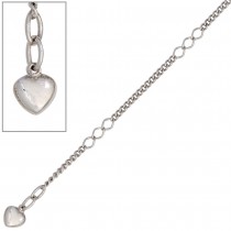 Fußkettchen Fußkette Herz 925 Sterling Silber rhodiniert 27cm Karabiner