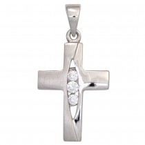 Anhänger Kreuz 925 Sterling Silber mattiert 3 Zirkonia Kreuzanhänger Silberkreuz