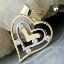 Anhänger Herz bicolor Zirkonia 375 Gold