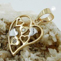 Anhänger Herz-bicolor Zirkonia 375 Gelbgold