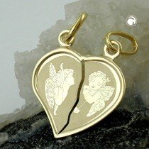 Anhänger Doppelherz mit Engeln 585 Gold