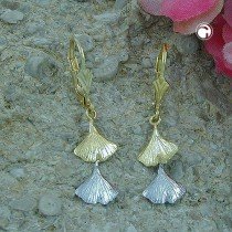Ohrring Ginkgoblätter bicolor 375 Gelbgold
