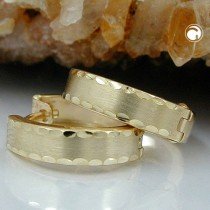 Creolen Ohrringe 12mm matt diamantiert 375 Gold