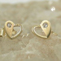 Ohrstecker Herz mit Zirkonia 375 Gold