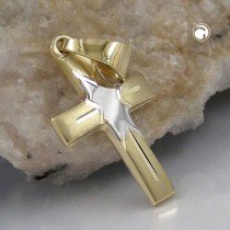 Anhänger Kreuz bicolor 585 Gelbgold