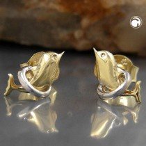 Ohrstecker Delfin im Ring 375 Gold