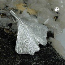 Anhänger 25mm Ginkgoblatt 375 Weißgold