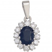 Anhänger 925 Sterling Silber rhodiniert 12 Zirkonia 1 Safir blau