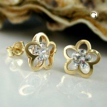 Ohrstecker Blume mit Zirkonia 375 Gold