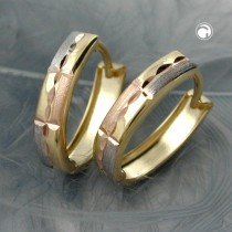 Creolen Ohrringe tricolor diamantiert 375 Gold