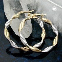Creolen Ohrringe gedreht teil-rhodiniert 375 Gold
