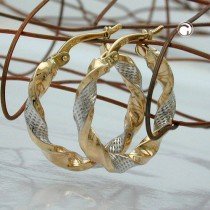 Creolen Ohrringe gedreht teil-rhodiniert 375 Gold