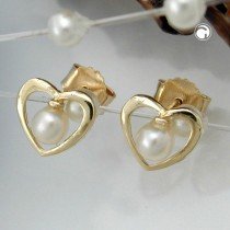 Ohrstecker Herz mit Perle 375 Gold