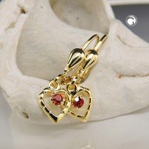 Ohrring Herz mit Glasstein rot 333 Gelbgold