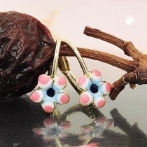 Ohrring Blume pink-blau 375 Gold