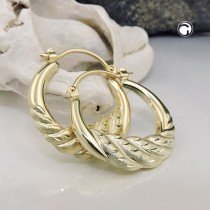 Creolen Ohrringe matt diamantiert glänzend 585 Gold