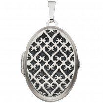 Medaillon oval 925 Sterling Silber rhodiniert mattiert Anhänger zum Öffnen
