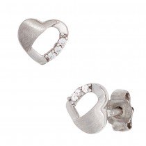 Ohrstecker Herz Herzen 925 Sterling Silber mattiert 6 Zirkonia Ohrringe