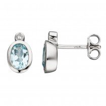 Ohrstecker oval 585 Weißgold 2 Diamanten 2 Aquamarine hellblau blau