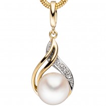 Anhänger 585 Gelbgold 1 Süßwasser Perle 1 Diamant Brillant Perlenanhänger