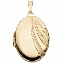 Medaillon oval für 2 Fotos 333 Gelbgold matt Anhänger zum Öffnen