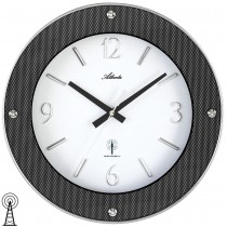 Funkwanduhr analog rund Carbon Optik mit Glas