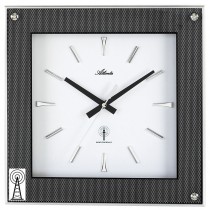 Funkwanduhr analog eckig Carbon Optik mit Glas