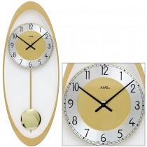 Wanduhr Quarz mit Pendel golden oval Pendeluhr mit Glas und Aluminium