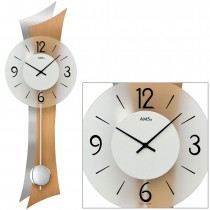 Wanduhr Quarz mit Pendel Holz buche farben mit Aluminium Pendeluhr