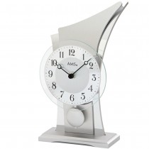 Tischuhr Quarz mit Pendel golden modern geschwungen mit Glas Aluminium