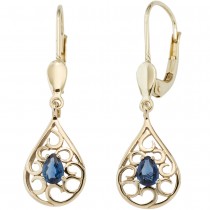 Boutons Tropfen 585 Gelbgold 2 Safire blau Ohrringe Ohrhänger Goldohrringe