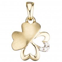 Anhänger Kleeblatt 333 Gelbgold mattiert 3 Zirkonia Glücksbringer